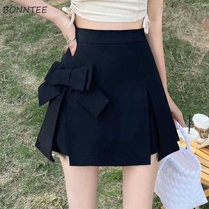 Women's Shorts Women Teens Bow Black Kawaii Lsieure High Waist Design Mujer College Korean Style Trendy Irregular Elegant Lovely Y2302