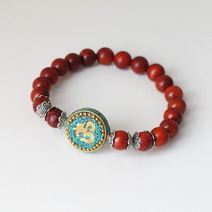 Strand Red Wood Beads Charm Chakra Mala Armband Lucky Prayer Tibetan Buddhist Skriften om för kvinnor män