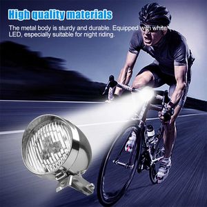 Luci Nero/Argento Lampada anteriore per bici Retro LED Luce per ciclismo Faro per bicicletta da 160 gradi MTB Torcia notturna di sicurezza Powet di 3 AAA 0202