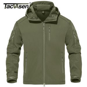 Men's Jackets TACVASEN Waterproof Tactical Jacket with Hood Mens Outdoor Airsoft Soft shell Work Fleece Coat Army Military Windbreake 230203