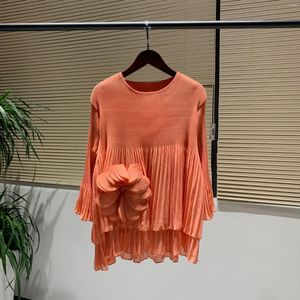女性のTシャツmiyakeプリーツレディース