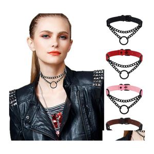 Naszyjniki wiszące czarny skórzany naszyjnik Choker Kobiet dla kobiet Goth Punk łańcuch harajuku chocker festiwal dziewczęta gotycka klejnot otgge