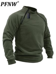 Herrtröjor tröjor pfnw stativ krage fast färg tröja våren Autumn Loose Outdoor Warm Breattable Tactical Casual Fashion Tops 12A5332 230202