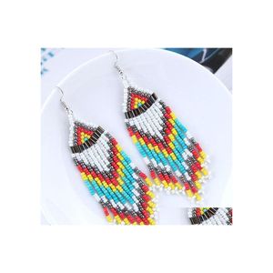 Dangle żyrandol Bohemian moda biżuteria z koraliki długie kolczyki z frędzlami koraliki ryżowe kolczyki