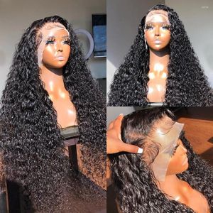 Luvin 360 Water Curly Lace Front Human Hair Wig 250％Deep Wave Preucked 13x6 Frontal Wigs 30インチ5x5女性のための閉鎖