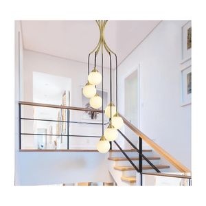 Pendant Lamps Stairwell Long Chandelier Nordic Modern Living Room Creative Restaurant Lamp Rotating G9 Glass Hanging Lights Drop Del Dh1Fs