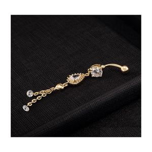 ネーブルベルボタンリングセクシーベリーダンスリング18K Ylloew Gold Miltated CZ Water Drop Tassels Body Jewelry for Girls C3 Delivery DH5SB