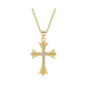Pendant Necklaces Cross Crucifix Clear Crystal Necklace For Men Women Prayer Jesus Link Chain Wholesale Jewelry Sier Gold Luckyhat D Dhkcl
