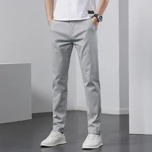 Herrbyxor 2023 Summer Mens Stretch Slim Fit Elastic midja formell affärsklassiker Korean Thin Casual Trousers Man Black Grey 28-38