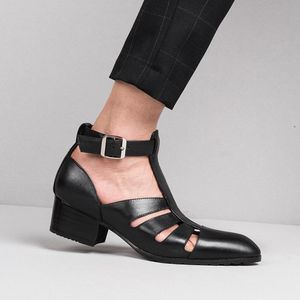 Sandały letnie męskie oryginalne skórzane buty męskie buty 5cm wysokie obcasy Casual Business wzrost sandały szpiczasty nosek oddychające