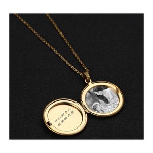 Pendant Necklaces Locket Necklace For Women Circle Coin Stainless Steel In Gold Sier Lady Charm Inside P O Can Open Jewelry Drop Del Otpt4