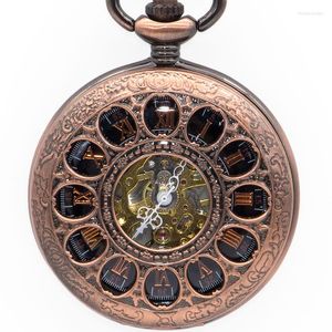 Taschenuhren Coole Vintage Hohle Blume Sonne Design Skeleton Mechanische Uhr Männer Frauen Römischen Mit Fob Kette Geschenk PJX1363
