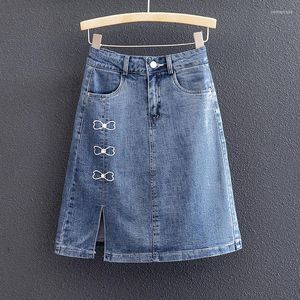 Gonne Abbigliamento da donna di grandi dimensioni 2023 Moda estiva Elegante gonna di jeans sottile Casual solido dritto al ginocchio