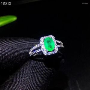 Cluster Rings Luxury Rectangle Style Natural and Real Emerald Ring 925 Sterling Silver