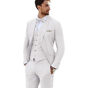 Men's Suits Blazers Male Groom Tuxedos Linen Party Business Casual Notched Lapel 3 Piece Blazer Vest PantsSlim Fit Costume Homme 230202