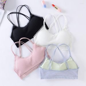 Yoga Outfit Woman Beautiful Back Sports Bra Cross Strap Bras Thread Wrapped Chest Tube Top Lace With Pads Gathered