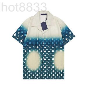 Camisas casuais masculinas Designer 22SS Luxo masculino geométrico impressão clássica de boliche preto Hawaii Floral Men Slim Fit Manga curta B2MQ