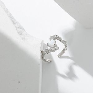 Cluster Rings 925 Sterling Silver Ring Heart Opal Present till flickvän Trendig Design Bague Femme Argent Dating 2023 Trend Fine Jewelry