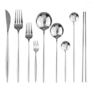 Dinnerware Sets Silver Set Stainless Steel Silverware Knife Fork Spoon Tableware Chopsticks Cake Kitchen Flatware Luxury Cutlery