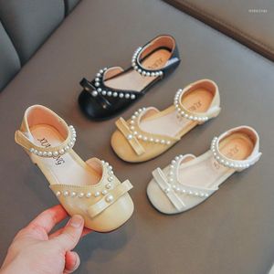 Flache Schuhe Mädchen Kinder Sandalen Sommer Kinder Prinzessin Leder Mode Mädchen Perle Design Tanz Schule Schuh SZ421