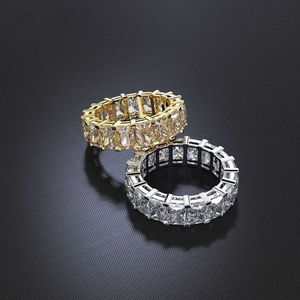 Pierścień Solitaire luksus wieczność Pierścień Pierścień pełna białego złota Księżniczka Cut Aaaa CZ Party Wedding Pierścienie dla kobiet Bridal Fashion Biżuteria Y2302