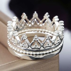 Solitaire Ring Einfache Klassische Silber Farbe Krone 3 Teile/satz Hochzeit Geburtstag Jahrestag Geschenk Phantasie frauen Schmuck Drop Shipping Y2302
