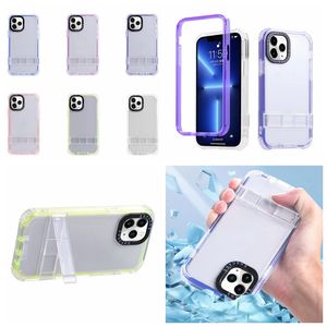 Fashion Bumper Frame Holder Shockproof Cases For Iphone 15 14 Pro Max 13 12 11 8 7 6 Plus Crystal Stand 2in1 Hard PC Soft TPU Clear 2 In 1 Hybrid Dual Color Back Skin Cover