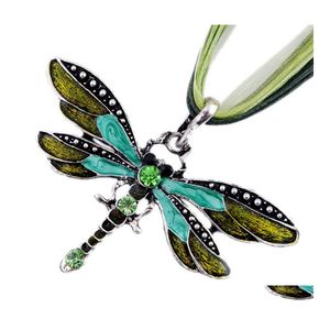 Naszyjniki wiszące Dragonfly Naszyjnik Vintage Radbon Purple Red Green Crystal Bead Biżuteria dla kobiet dziewczęta upuszczenie wisiorki do dostawy