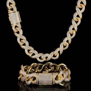 Set di gioielli con bracciale e collana a catena a maglia cubana Hip Hop da 15 mm, placcato in oro reale 18 carati, regalo per uomo