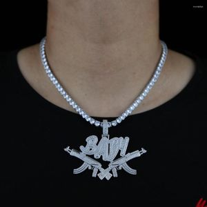 Kedjor mode choker halsband för kvinnor män stora pistol hänge kristall rhinestone cz tenniskedja halsband punk smycken gåva