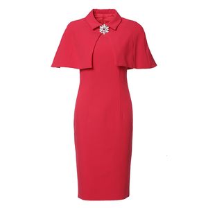 Casual Dresses Plus size women's style dress solid Cape slim short sleeve red Dress female sheath es 230203