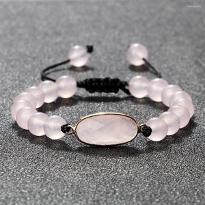 Pulseira de pedra natural fita encantos encantos de cristal de cristal de cristal de braceletes de quartzo rosa de cristal oval pulseiras de joias de ioga artesanais