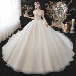 2023 Arabic Vintage a line Wedding Dresses Crystals Sheer Long high neck Lace Beaded Ball Gown vestido de novia Bridal Dress Custom Made sequined modern wed gown