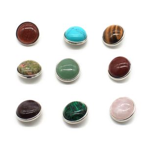 Charms Natural Stone Snap 10pcs/partia Style mieszanego kamienia szlachetnego Metal Charm 16 mm Button Biżuter