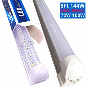 V-Shaped 2Ft 4Ft 6Ft 8Ft Cooler Door Led Tubes T8 Integrated 144W 6 Row Lights Fixture Stock In USA Linkable Single Plastic Bright Lights Basement Shops USASTAR