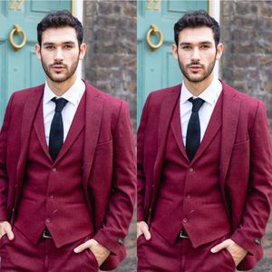 Three Pieces Wedding Tuxedos Men Suits Casual Classical Herringbone Pattern Formal Suit Jacket Two-Button Handsome Customized Pockets Bridegroom Coat Pants Veat