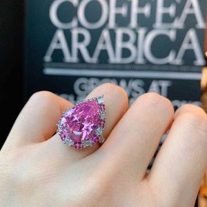 Solitaire Ring RUZZALLATI High Carbon Water Drop Pink CZ Simulation Diamond Wedding Bands Fashion Silver Color Open Jewelry Y2302