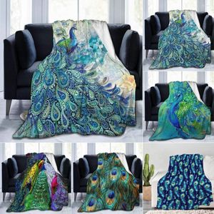 Filtar Peacock och Vintage Botanical Flannel Fleece Filt Ultra Soft Mozy Warm Throw Lightweight MicroFleece For Home