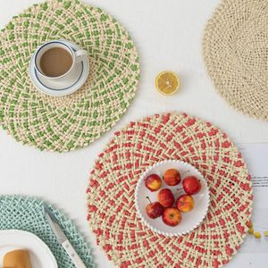 Table Mats 5pcs/lot Natural Woven Placemats Paper Braided Tablemats Handmade Round No-Slip Heat Resistant Background Decoration