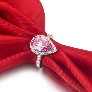 Cluster Ringe Solide 14k Gold AU585 Ring Rosa Birne Form 2CT Diamant Verlobung Frauen Hochzeitstag Schmuck Geschenk für Dame