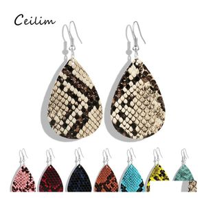 Charm Trendy Pu Teardrop Leather Earrings For Women Snake Pattern Mti Colors Bohemia Korean Water Drop Jewelry Delivery Otdyn