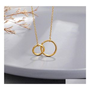 Colares pendentes Colar de a￧o inoxid￡vel dourado Design simples Infinito C￭rculo duplo para mulheres J￳ias de joias Droga de pingentes Otipn Otipn