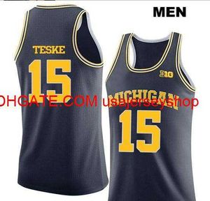 Homens para jovens personalizados Vintage Michigan Wolverines Jon Teske #15 Jersey de basquete Size S-4xl 5xl ou personalizado qualquer nome ou n￺mero Jersey