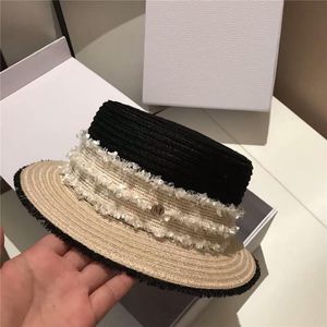 Skąpy brzegowe czapki 202305-Zhouxing Summer Trawiastka Patchwork Patwork Linen Lace Ribbon Grace Lady Fedoras Cap Women Panama Jazz Hat