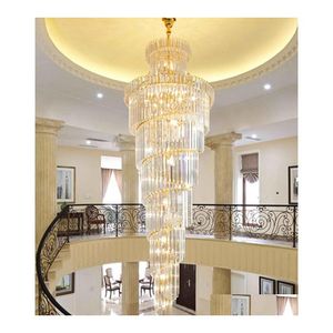 Pendant Lamps Modern Crystal Chandelier Villa Living Room Hollow Simple Building Middle Floor Ceiling Lights Luxury Long Drop Delive Dhfda