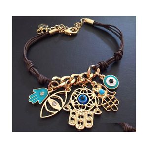 Charm Bracelets Bracelet Hamsa Hand Heart Beads Turkish Pseras Blue Evil Eye Drop Delivery Jewelry Dhpv9