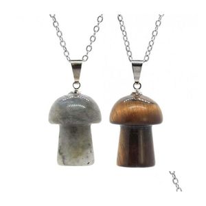 Pendant Necklaces Fashion Mushroom Statue Natural Stone Carving Reiki Healing Polishing Gem Necklace For Women Jewelry Whole Dhgarden Dhlgz