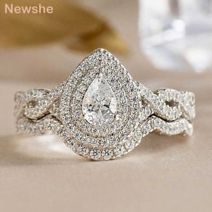 Solitaire Ring Newshe Halo Pear Cut Aaaaa Zircão cúbico 925 STERLING SLATER Infinity Engagement S for Women Wedding Warding Bridal Set Y2302