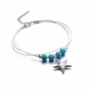 Cavigliere Bracciale alla caviglia in pelle Shellhard Perline di stelle marine Cavigliera Boho Donna Spiaggia Gioielli di moda a piedi nudi Bijoux Femme