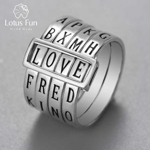 Solitaire Ring Lotus Fun Real 925 Sterling Silver Natural Handgjorda fina smycken Rotatable kan göra olika ord S för kvinnor Bijoux Y2302